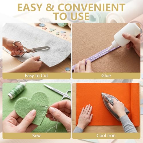 Image of Felt Fabric 36'' X 36'' Large Felt Sheets Stiff Craft Felt by The Yard for DIY Crafts Letter Coaster Flower Ornament Sewing Party Decoration Christmas Supplies Nonwoven (Yellow)