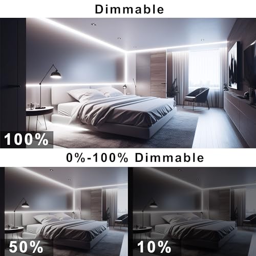 Image of COB LED Strip, White LED Strip Lights 32.8ft, Daylight White 6000K LED Light Dimmable LED Strip, CRI92+, 8mm Width, 24V Flexible COB LED Tape Light for TV, Bedroom, Kitchen Cabinet, Closet.