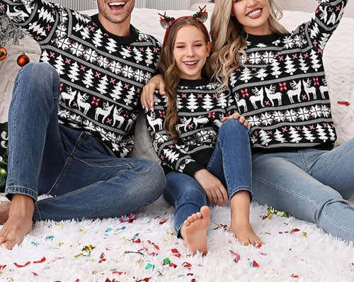 Family Matching Christmas Ugly Sweaters Long Sleeve Christmas Reindeer Knitted Sweater Xmas Holiday Pullover Tops2