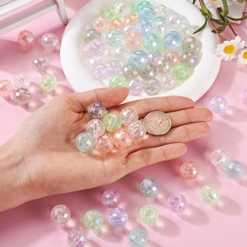Spritewelry 80Pcs Luminous Acrylic Beads Glow in The Dark Acrylic Disco Beads Rainbow Faceted Round Chunky Bubblegum Beads Loose Spacer for Jewelry Making 16mm - Image 3