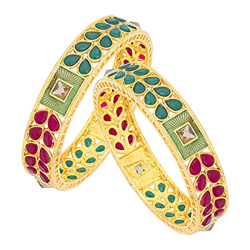 Sukkhi Splendid Kempu Stone Gold Plated (Set of 2) Bangle For Women (B100512_2.8) (B09QX8SP3V) Amazon Price History, Amazon Price Tracker