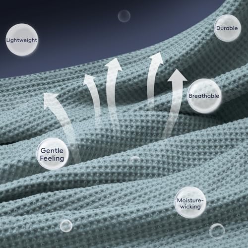 Image of PHF 100% Cotton Waffle Blanket Lightweight Breathable, Twin Size, Ocean | Pre-washed Soft Cozy Summer Throw for Hot Sleepers, Textured Decorative Layer for Bed Couch Sofa Guest Room, Giftable