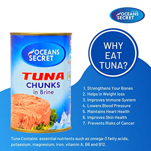 Image of Oceans Secret Tuna Chunks in Brine 400gm Pack of 1 Canned Tuna Fish Balanced Nutrition, Light Taste, in Clean Brine, Premium Cuts Ready to Eat