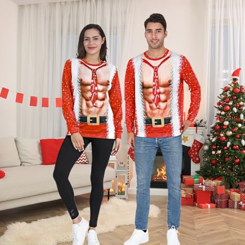 Couples Ugly Christmas Sweater Men 3D Muscle Xmas Sweatshirts Women Novelty Funny Shirt Pullover3