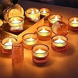 Lanttu 12PCS Gold Tea Light Candle Holders, Small Glass Tealight Candle Holders Bulk, Tea Candle...