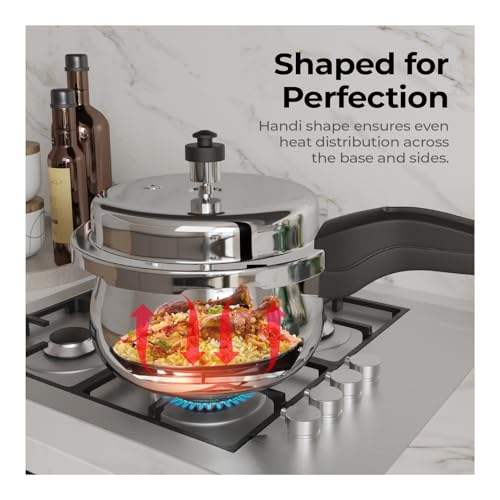 Lifelong Stainless Steel Curve Pressure Cooker 2Liters | Induction & Gas Stove Compatible with Outer Lid, ISI Certified & Lock System | Safe &... - Image 4