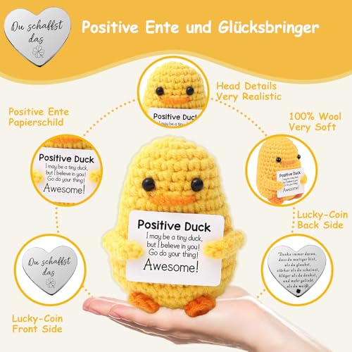 Glamifyr Pocket Hug Positive Enten Plüsch, Mut Mach Geschenk, Glücksbringer für Kinder, Ente Geschenk für Freundin, Familie, Freund, Patient