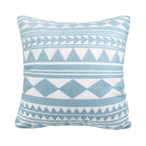 Hodeco Embroidery Throw Pillow Cover 18X18 Home Décor Light Blue Geometric Cushion Cover Diamond Triangle Pillow Case Teal Floor Pillow Cover For Couch Sofa Chair 100% Cotton 45X45Cm cover