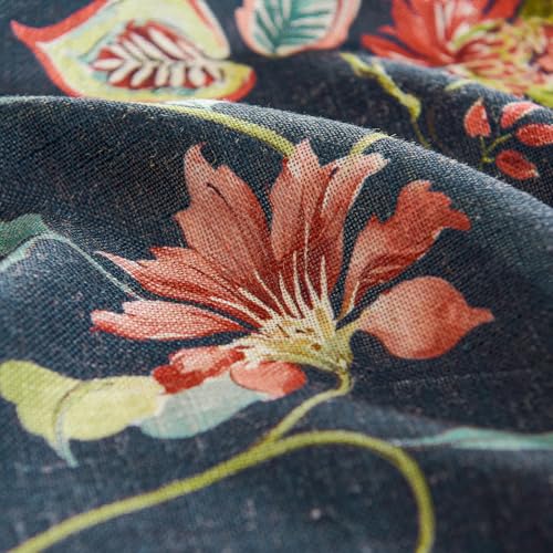Image of jinchan Dark Blue Floral Linen Curtains 84 Inch Vintage Back Tab 2 Panels