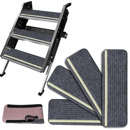 Flamesio RV Step Covers 4 Packs, RV Stair Covers for Mobile Home and Camper, Camper Step Covers, Non Slip RV Step Rug Carpet Outside, Waterproof, Glow in the Dark, 24 x 7.5 Inches