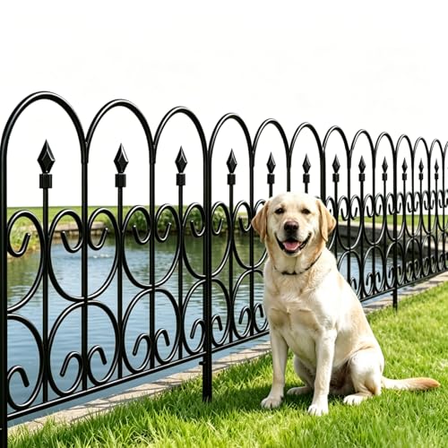 Amagabeli Metall Dekorativer Gartenzaun 81cm Hoch x 61cm Breit (5 Paneele, Gesamtlänge 3m) Steckzaun Ohne Buddeln, Wetterfester Beeteinfassung für Außenbereich, Blumenbeet, Hof, Tier