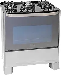 SUGGAR FOGÃO MASTER GRILL PRATA MESA DE VIDRO 5 BOCAS TRIPLA CHAMA GRILL 110V TREMPE FERRO FUNDIDO ACENDIMENTO SUPERAUTOMÁTICO FGVMTG511PRIX