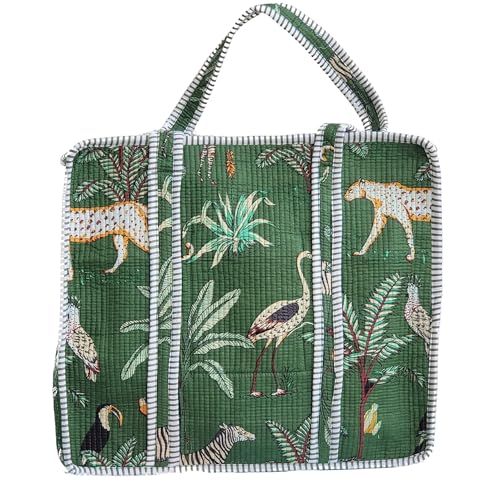 Image of 100% Cotton Jungle Print Shoulder Bag Tote Bag Women Reversible Shopping Bag and Grocery Bags Stylish Travel Bag Gift for Her