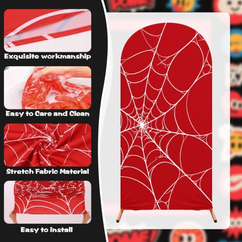 Image of 137 Pcs Spider Web Theme Party Decoration Kit for Birthday Party | 4ft, 5ft, 6ft, Red Black Blue Spider Web Arch Cover, Backdrop Decoration, Balloons, Halloween, Baby Shower, Photography