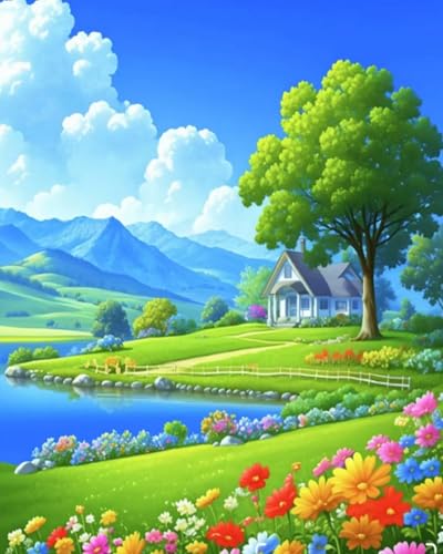 LEYIUYIU Kit de peinture diamant 5D pour enfants adultes débutants bricolage Artisanat peinture diamant décoration murale de maison – 40x50cmPaysage champêtre - 40x50cm