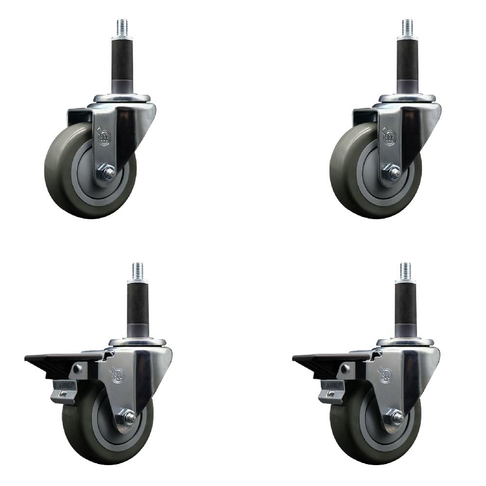 Polyurethane Swivel Expanding Stem Caster Set of 4 with 3.5 Inch Gray Wheels and 1