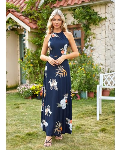 Image of STYLEWORD Women's Summer Floral Halter Maxi Dress Vacation Semi Formal 2026