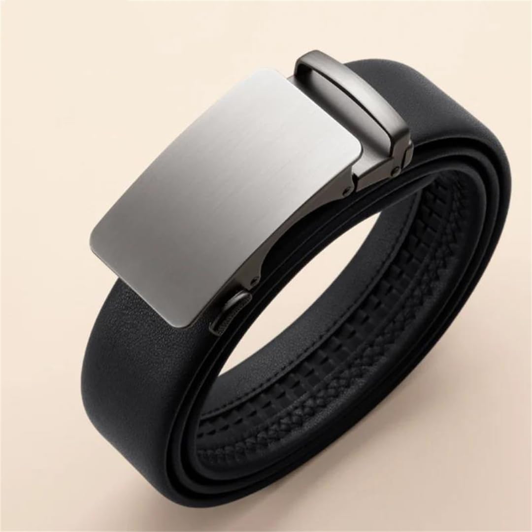 Yeuyyben Cinturón de cuero genuino con trinquete para hombre, sin agujero, ajustable, hebilla automática, casual, para negocios, jeans
