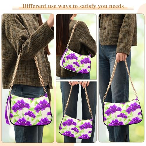 Shoulder Bags for Women Purple Flowers Tote HandBag Shoulder Bags purse with Chain Zipper Closure3
