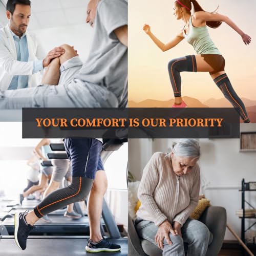 Image of 3D Fitness Compression Long Knee Brace and Nylon Anti Slip Calf Support Sleeve for men and women Knee Support Pain Relief Socks For Full Leg Knee Support (Pack of 2 Orange, L)