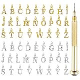 Kalolary Letter Dangle Nail Charm, 3D Piercing Alphabet Rhinestone Alloy Jewelry Hoops with Nail Piercing Tool Hand Drill for Valentine's Day Birthday Nail Art Decoration