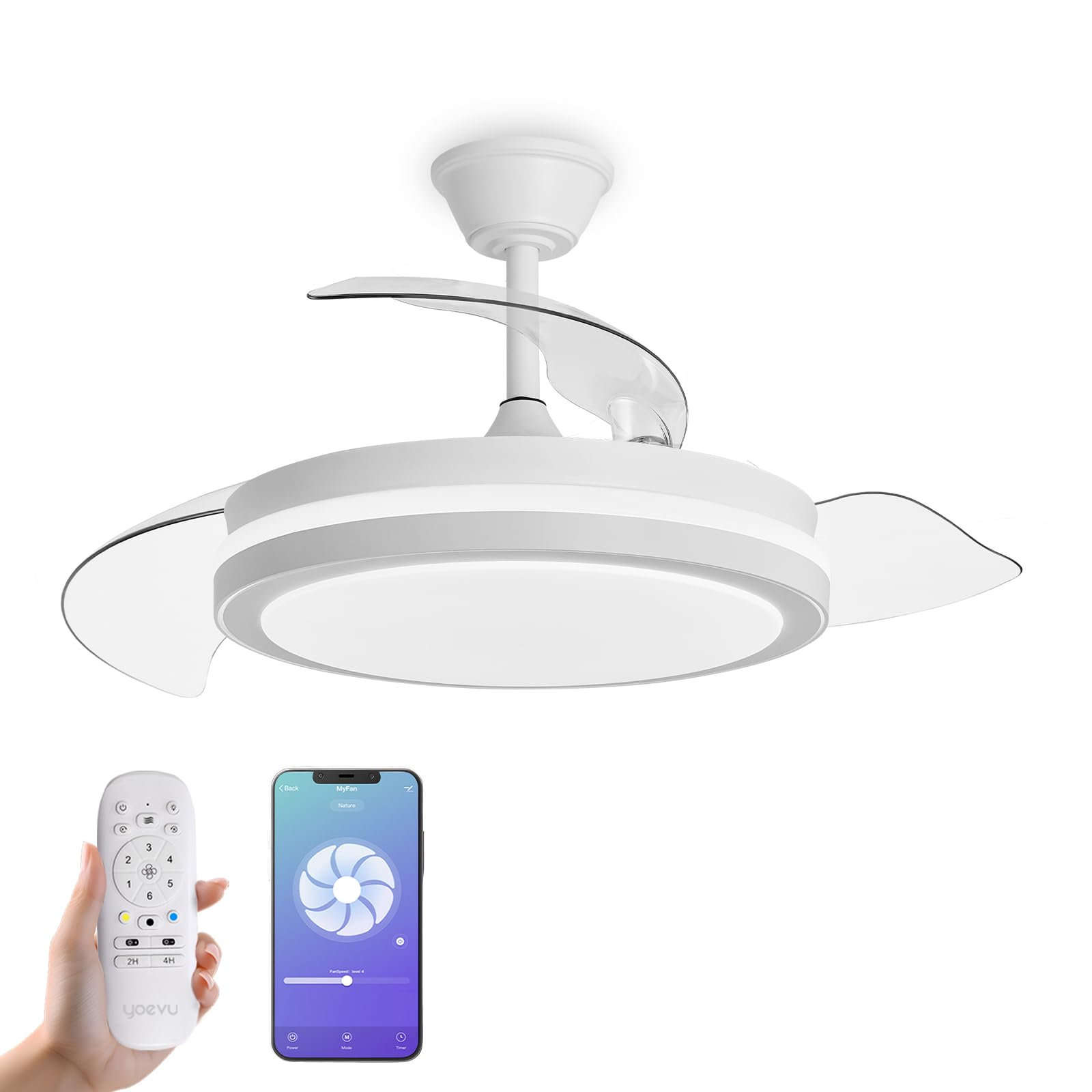 ESPARTAN - Ventilador de techo con luz led | Motor DC | Compatible con ALEXA | Aspas retractiles | 3 tonalidades y 6 velocidades (ESPARTAN)