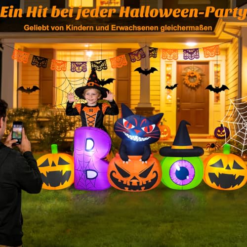 Danxilu 2,4m Halloween Deko Aufblasbar Kürbis mit Schwarzer Katze & Grünen – Ansicht 6