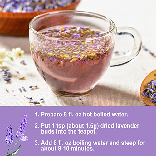Image of Olvvla - Dried Lavender Flowers, 5oz /142g, Food-Grade Lavender Buds | Fragrant food-grade lavender buds for tea, baking and lemonade, ideal for relaxing routines