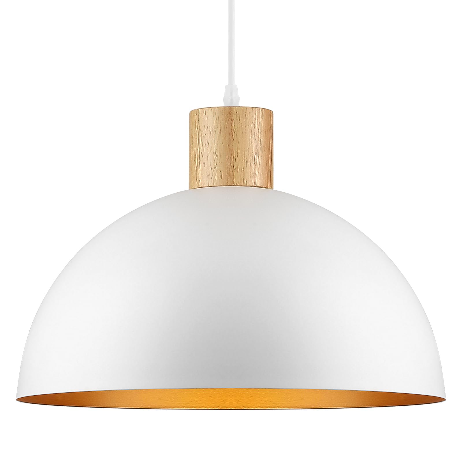 QianZhan White Pendant Light, 16" Wood Dome Pendant Lights Fixtures Adjustable Large Modern Hanging Lighting, for Kitchen Island Dining Room Farmhouse
