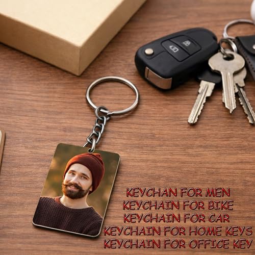 Image of Photo Keychain For Men, Girls, Friends, Car, Bike Customised /Personalized Keyring With Picture Gifts For Birthday, Anniversary 6.3x3.7 CM Wooden MDF