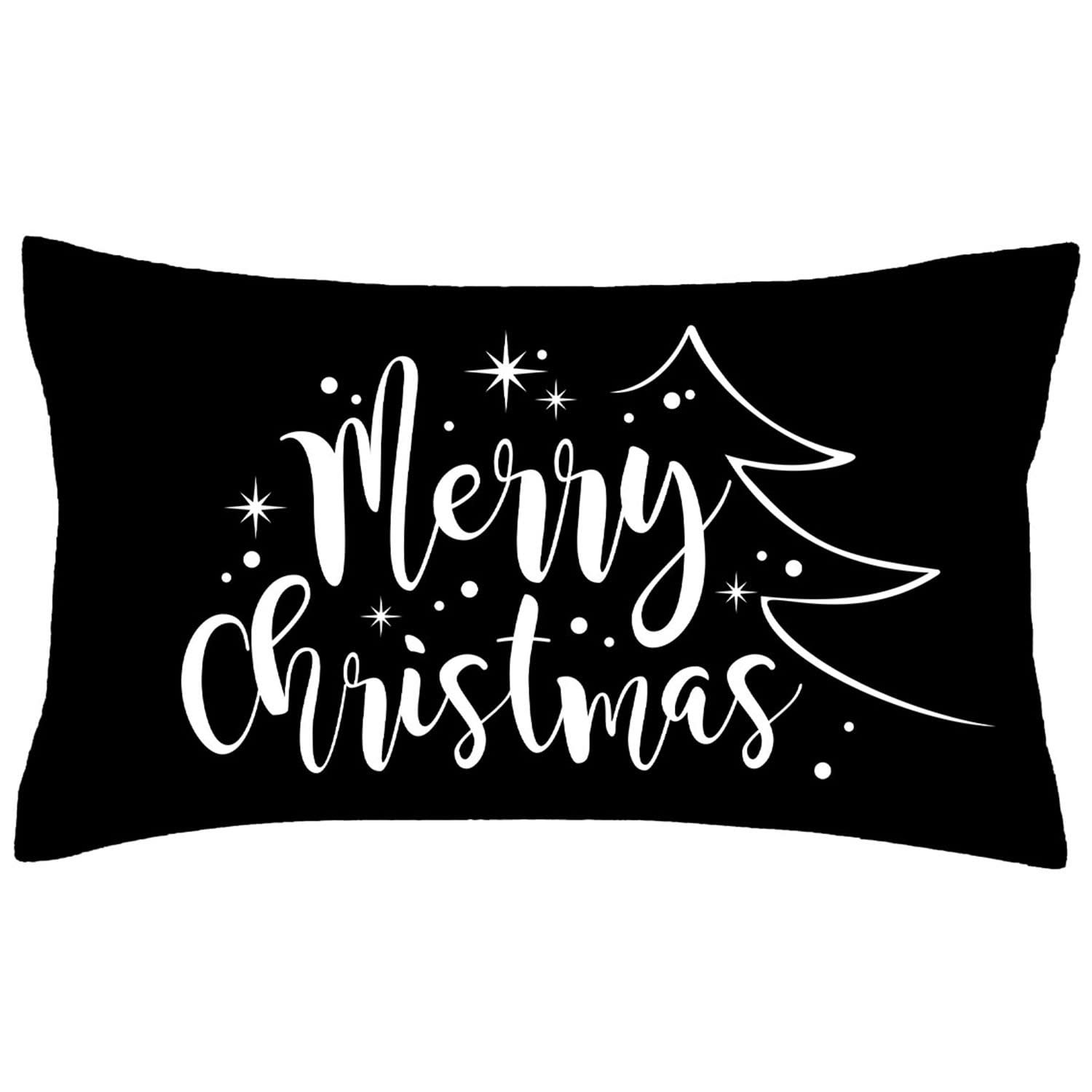 Merry Christmas Pillow Covers 12x20 Inch Christmas Decorations Christmas Tree Throw Pillow Cushion Case for Sofa Couch Black
