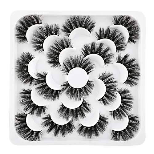 Wiwoseo False Eyelashes Faux Mink Lashes Pack 10 Pairs 18MM Long Thick Dramatic Fake Eye Lashes Multipack
