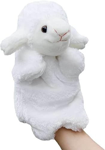 Peluche de cordero de oveja pequeña, marioneta de mano blanca con relleno de cordero, cumpleaños para niños, juguetes interactivos de educación