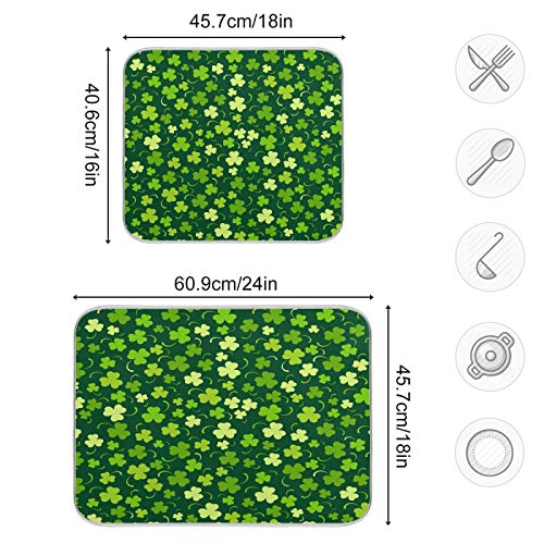 Alfombrilla de secado para platos de San Patricio con diseño de hojas verdes reversible 4