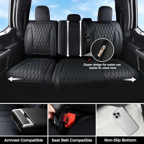 Image of Coverado Leather Rear Seat Covers Fit for Ford F150 F250 F350 F450, Waterproof Ford Truck Rear Seat Covers Fit for 2015-2026 F150 & 2017-2026 F250 F350 F450 (Black)