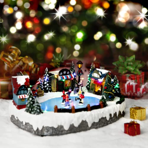 Christmas Decoration Musical Snow Village Figurines Display Skating Pond Christmas Snow Globe Aldea De Navidad With 8 Music For Kids Gift Christmas Decor Home Decoración De Escritorio Large #TOP3