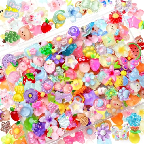 120PCS Mixed Colors Slime Charms Cute Flatback Random Resin Charms Bulk Slime Accessories Embellishments for Phone Junk Cases Scrapbooking Hair Clips & DIY Craft Decoration(Mixed Colors)