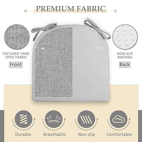 Image of Wellsin Chair Cushions for Dining Chairs 4 Pack - Kitchen Chair Cushions with Ties and Non-Slip Backing - Dining Chair Pads 16 inchX16 inchX2 inch, Light Gray