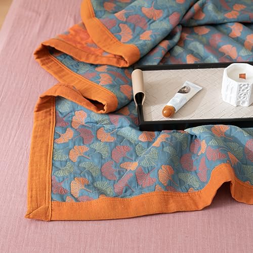 Couverture mousseline coton jacquard ginkgo de prestige - 5
