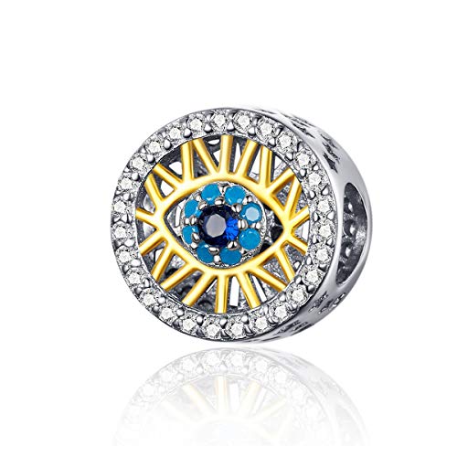 Big Eye Charm 925 Sterling Silver Blue Evil Eye Charm Fit Pandora Style Bracelet (Blue & Yellow)