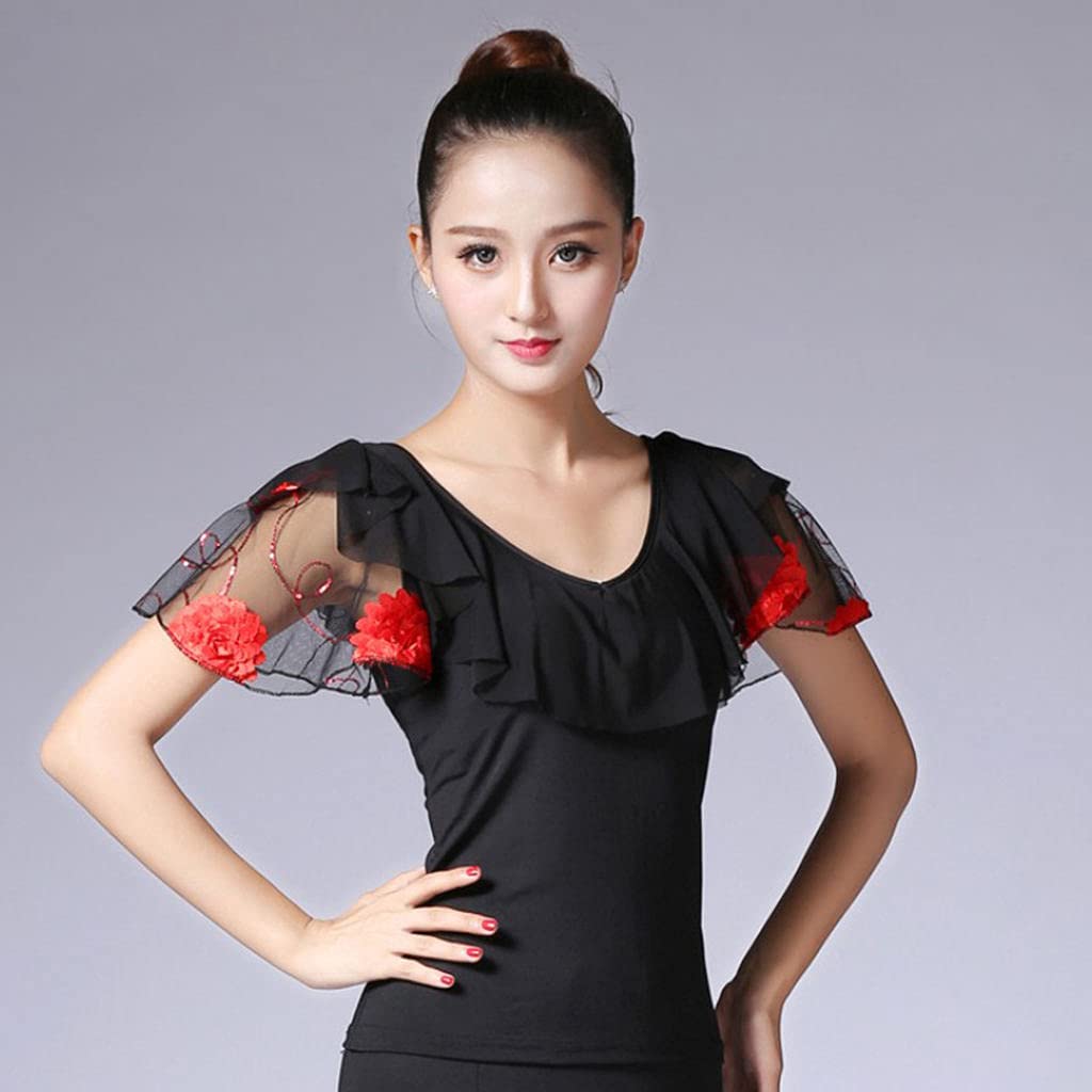 Chemise de Danse Carrée Chemisier de Danse Latine Hauts à Manches Courtes