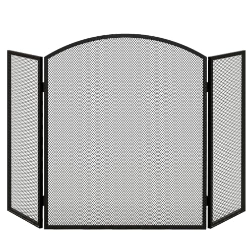 HOMCOM Salvachispas para Chimenea de 3 Paneles Plegable 96x62 cm Negro