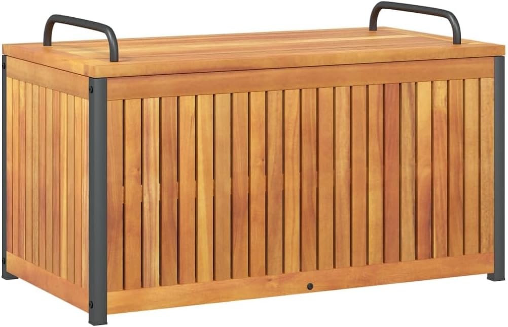 vidaXL Patio Cushion Box - Solid Acacia Wood and Steel - Garden/Outdoor Storage - 33.5"x17.7"x20.9" - Weather-