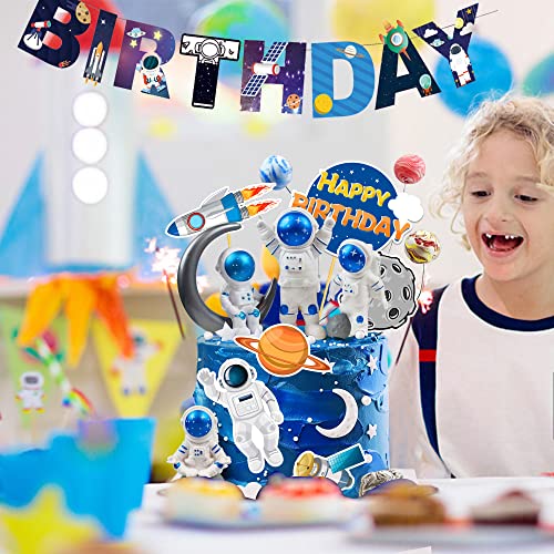 Astronaut Figurines Space Cake Toppers Astronaut Planet Rocket Satellite And Star Space Diy Cake Toppers For Space Theme Party Kids Birthday Party Baby Shower Supplies (Blue) #TOP3