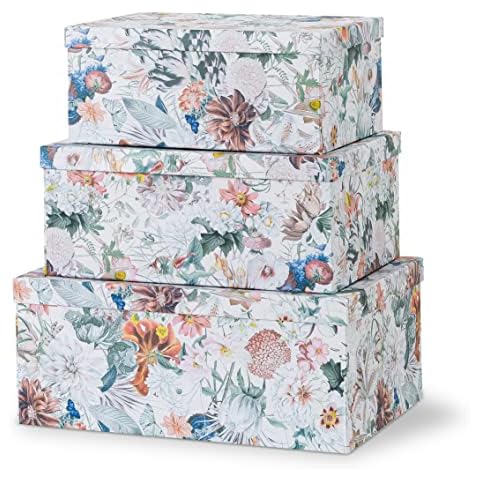 Soul & Lane Decorative Cardboard Storage Boxes For Home Décor - Sunset Bouquet - Set Of 3: Floral Paperboard Nesting Boxes With Lids, Memory Boxes For Keepsakes And Photos, Gift Boxes For Presents Cover