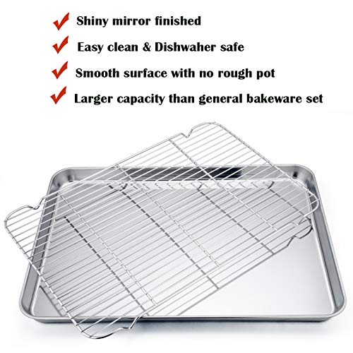 Image of P&P CHEF Extra Large Baking Sheet and Rack Set, Stainless Steel Cookie Sheet Baking Pan with Cooling rack, Rectangle 19.6'x13.5'x1.2', Oven & Dishwasher Safe -Half Size