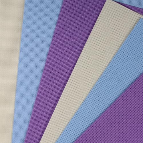 Image of KCS 4 /6 pc of 12 inch x 18 inch(30cmx45cm) 18CT Counted Cotton Aida Cloth Cross Stitch Fabric (6 pc,Cream+Light Blue+Lavender)