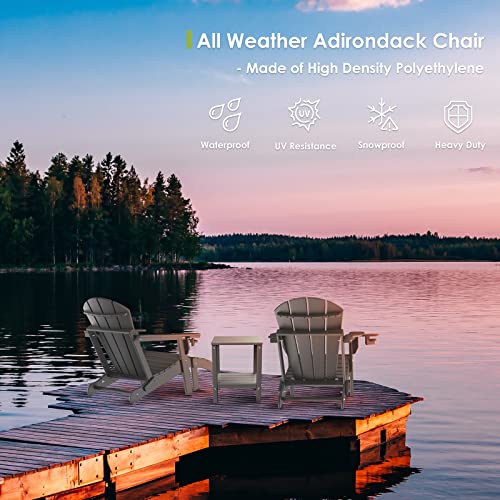 Greenvines Folding Adirondack Chair Set Of 4, All-Weather Hdpe Fire Pit Chairs With Cup Holder, Campfire Chair For Deck Backyard Patio Outdoor Porch Poolside, Grey #TOP4