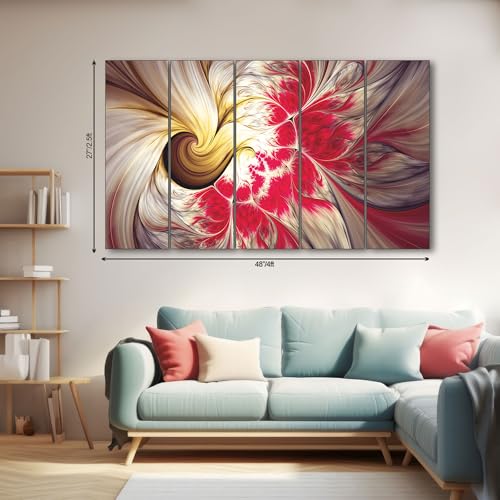 Image of The Castle Decor Abstract Art Multiple Frames Wall Painting for Living Room, Bedroom, and Hotels - Wooden Framed Digital Artwork (Multi Color - Design 4, 27x48 Inch)