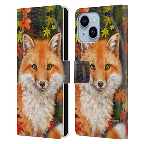 Renard aux feuilles d'automne étui portefeuille cuir iPhone 14 Plus pour sorties